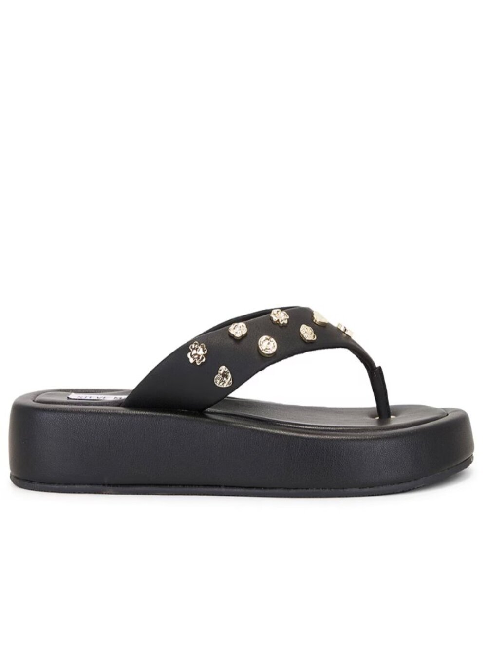 Steve Madden Kylen-c Platform Flip Flop Black Gold Charms Women's Size 8.5